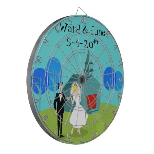 Retro Trouwpaar Dart Board Dartbord (Voorkant Links)