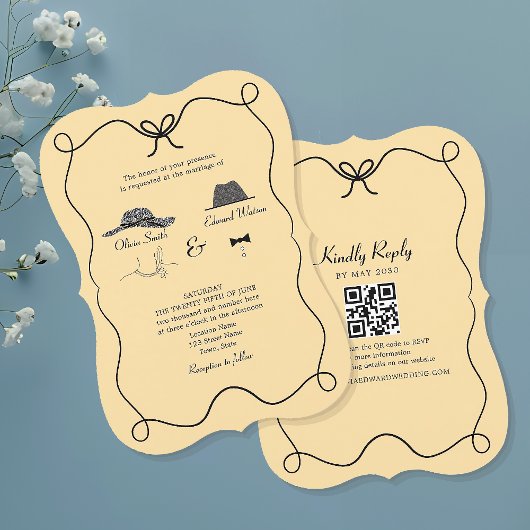 Retro trouwuitnodiging met QR-code Kaart