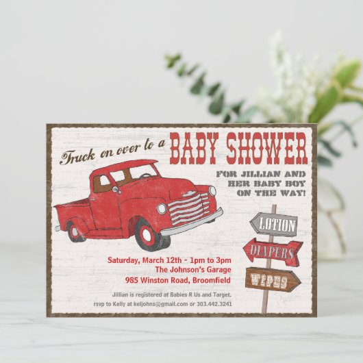 Retro Truck Baby shower Uitnodiging (Staand voorkant)