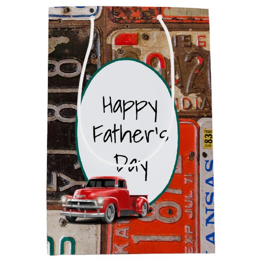 Retro Truck en Old License Borden Medium Cadeauzakje (Voorkant)