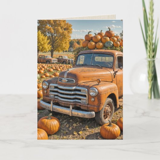 Retro Truck Met Pompoenen voor Thanksgiving Bedank Bedankkaart (Voorkant)