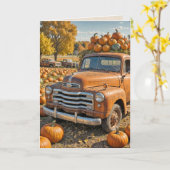 Retro Truck Met Pompoenen Voor Thanksgiving Kaart (Gele Bloem)
