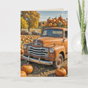 Retro Truck Met Pompoenen Voor Thanksgiving Kaart