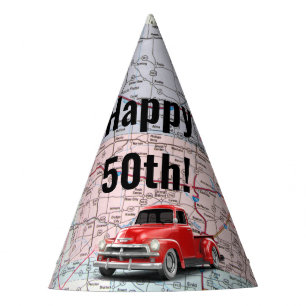 Retro Truck op kaart 50th Birthday Feesthoedjes