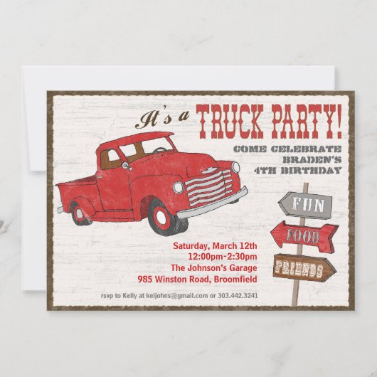 Retro Truck Party-uitnodiging Kaart (Voorkant)