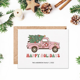 Retro Truck Prettige feestdagen kerstKaart Notitiekaartje