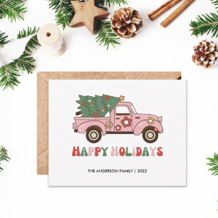 Retro Truck Prettige feestdagen kerstKaart Notitiekaartje
