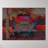 Retro Truck Red Oranje Rustic Herfst Poster (Voorkant)