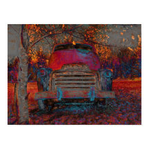 Retro Truck  Red Oranje Rustic Herfst