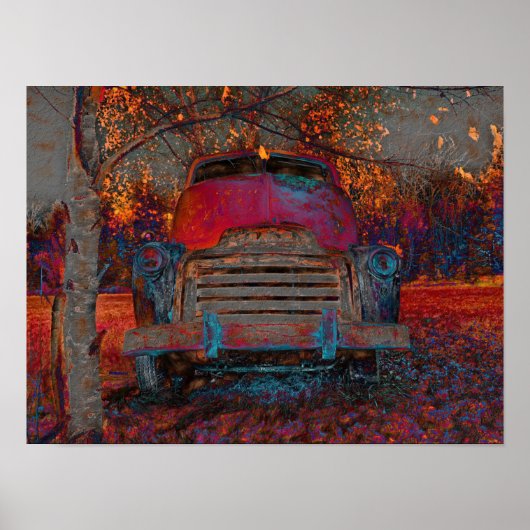 Retro Truck  Red Oranje Rustic Herfst Poster (Voorkant)