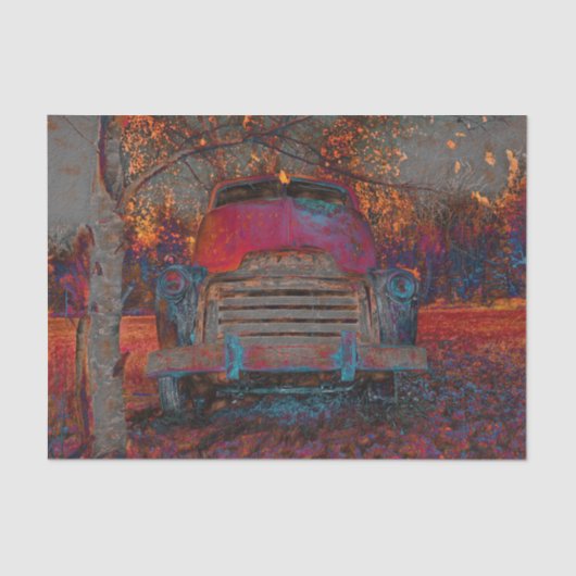 Retro Truck  Red Oranje Rustic Herfst Tissuepapier (Voorkant)