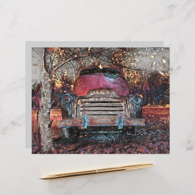 Retro Truck  Red Oranje Yellow Rustige Herfst (Voorkant / Achterkant in situ)