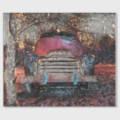 Retro Truck  Red Oranje Yellow Rustige Herfst Cadeaupapier (Vlak)