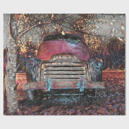 Retro Truck  Red Oranje Yellow Rustige Herfst Cadeaupapier (Vlak)