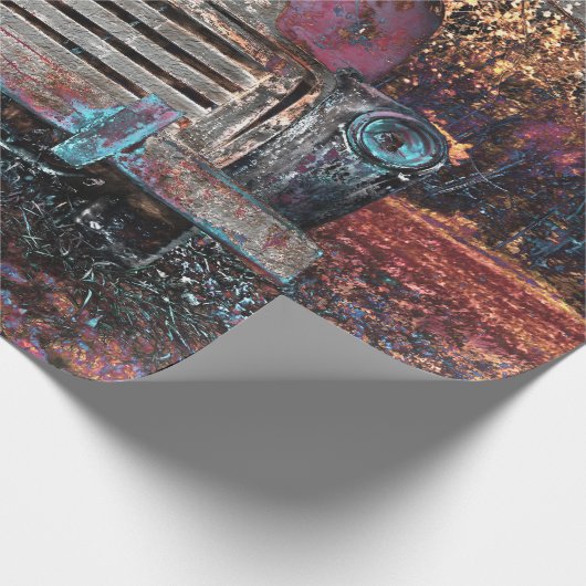 Retro Truck Red Oranje Yellow Rustige Herfst Cadeaupapier (Hoek)