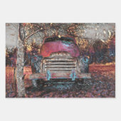 Retro Truck  Red Oranje Yellow Rustige Herfst Inpakpapier Vel (Voorkant 2)