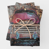 Retro Truck  Red Oranje Yellow Rustige Herfst Inpakpapier Vel (In situ)