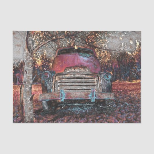 Retro Truck  Red Oranje Yellow Rustige Herfst Tissuepapier (Voorkant)