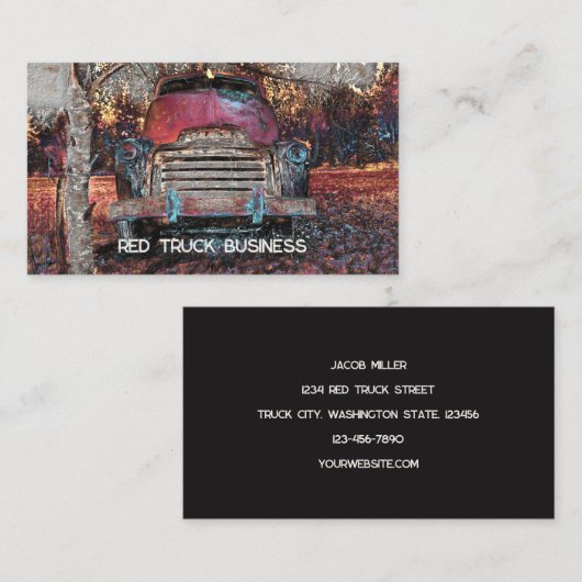 Retro Truck  Red Oranje Yellow Rustige Herfst Visitekaartje (Voorkant / Achterkant)