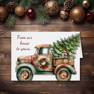 Retro Truck Siberische Husky Hond Kerstmis