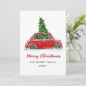 Retro Truck waterverf kerstkaart (Staand voorkant)