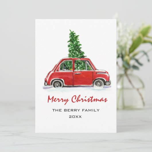 Retro Truck waterverf kerstkaart (Staand voorkant)