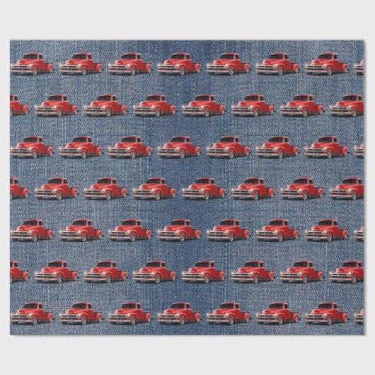Retro Trucks op Blue Jean Denim Cadeaupapier (Vlak)