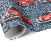 Retro Trucks op Blue Jean Denim Cadeaupapier (Rol Hoek)