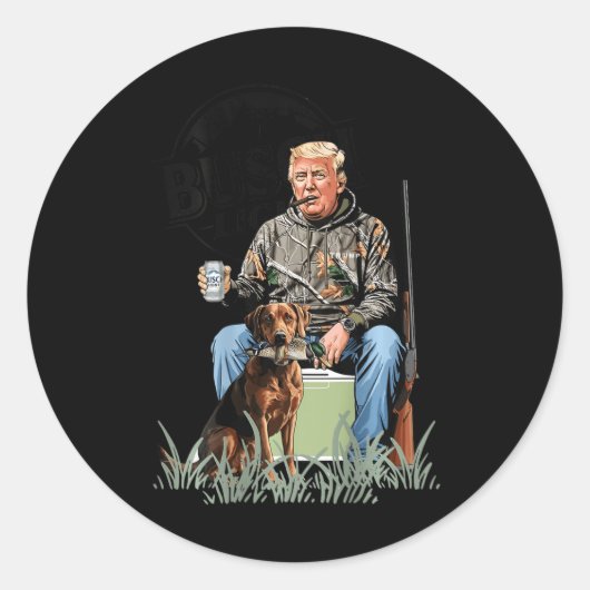 Retro Trump Jacht Herten Grappig Drink Beer Hunti Ronde Sticker (Voorkant)