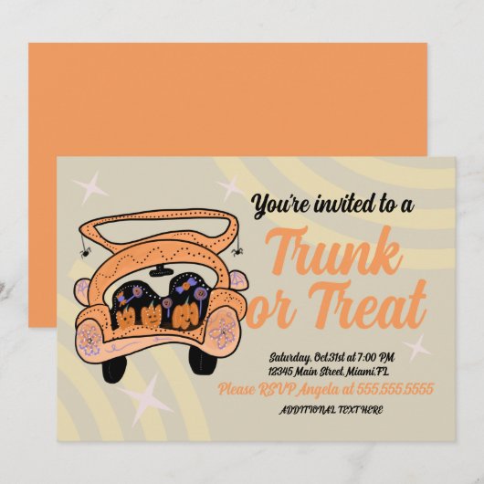 Retro Trunk een Treat Halloween Event Kaart (Voorkant / Achterkant)