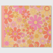 Retro Tuin 60s 70s  Bloemen Strepen Roze Cadeaupapier (Vlak)