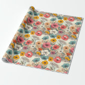 Retro Tuin Bloei Cadeaupapier (Uitgerold)