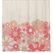 Retro Tuin Bloem Manchet Roze Peach 60s Pastel Douchegordijn (Voorkant)