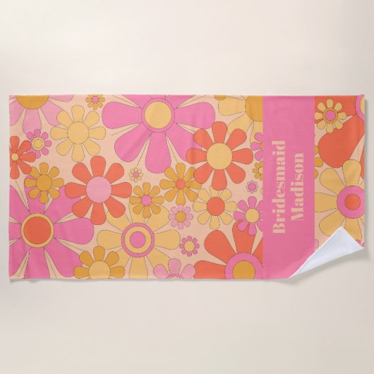 Retro Tuin Bloemen 60s 70s Bloemen Bruidsmeisje Strandlaken (Voorkant)