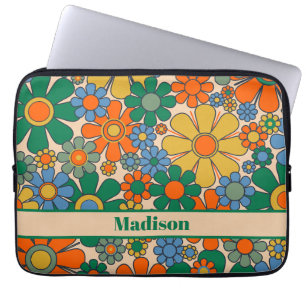 Retro Tuin Bloemen 60s 70s Bloemen Gepersonaliseer Laptop Sleeve