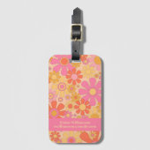 Retro Tuin Bloemen 60s 70s Bloemen Patroon Roze Bagagelabel (Voorkant (verticaal))