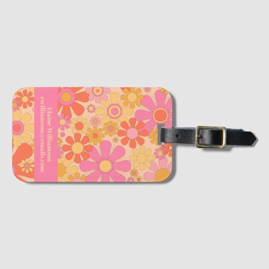 Retro Tuin Bloemen 60s 70s Bloemen Patroon Roze Bagagelabel (Voorkant (horizontaal))