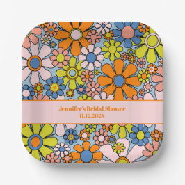 Retro Tuin Bloemen 60s 70s Boho Bloemmotief Papieren Bordje