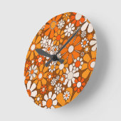 Retro Tuin Bloemen 60s 70s Patroon Bruin & Sinaasa Ronde Klok (Hoek)