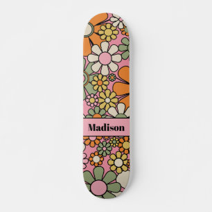 Retro Tuin Bloemen Groovy 60s 70s Bloem Naam Persoonlijk Skateboard