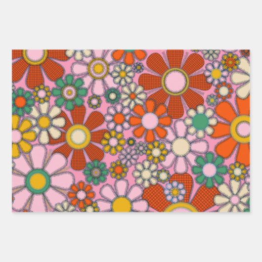 Retro Tuin Bloemen Groovy jaren 60 Uitgebroed Bloe Inpakpapier Vel (Voorkant 3)