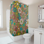 Retro Tuin Bloemen Whimsical 70s Pattern Douchegordijn (In situ)