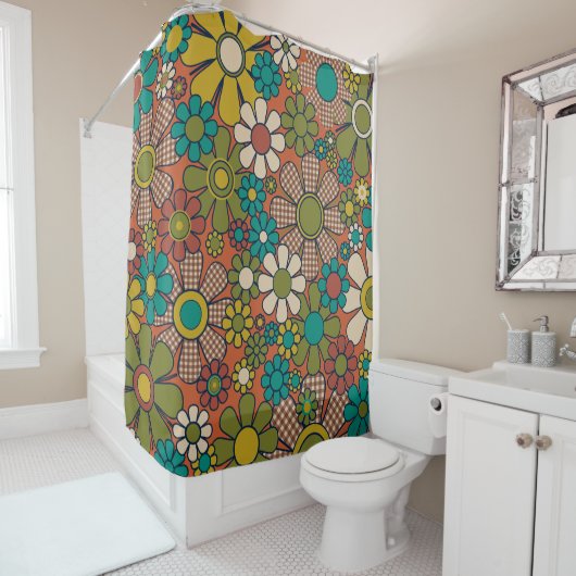 Retro Tuin Bloemen Whimsical  70s Pattern Douchegordijn (In situ)