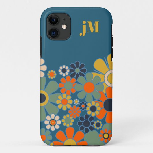 Retro Tuin Bloempatroon met Initialen Case-Mate iPhone Case (Achterkant)