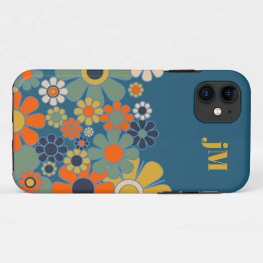 Retro Tuin Bloempatroon met Initialen Case-Mate iPhone Case (Achterkant (horizontaal))