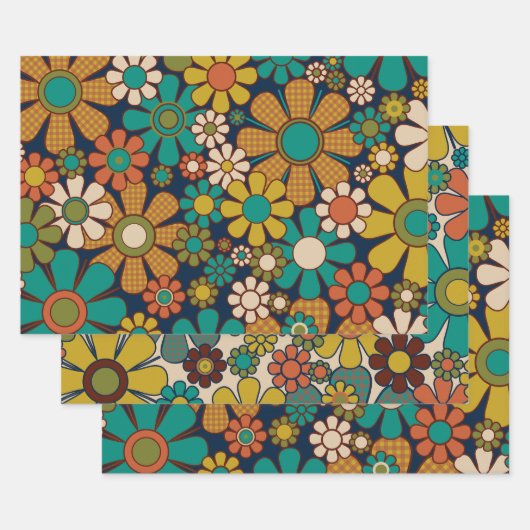 Retro Tuin Gingham Bloem 60s 70s Bloemen Patroon Inpakpapier Vel (Set)