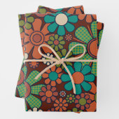 Retro Tuin Gingham Bloemen 60s 70s Bloemen Inpakpapier Vel (In situ)