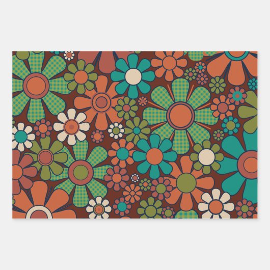Retro Tuin Gingham Bloemen 60s 70s Bloemen Inpakpapier Vel (Voorkant)