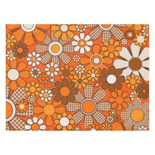 Retro Tuin Gingham Bloemen 60s 70s Groovy Bloemen Tafelkleed (Voorkant (Horizontaal))