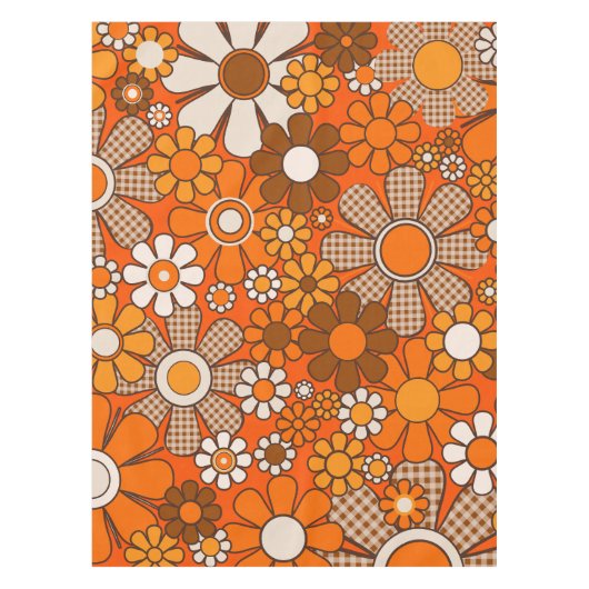 Retro Tuin Gingham Bloemen 60s 70s Groovy Bloemen Tafelkleed (Voorkant)